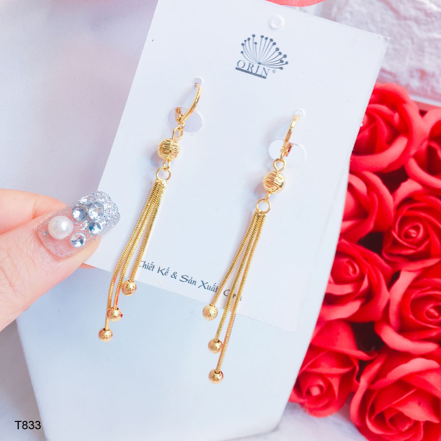 Bông tai nữ dáng dài 3 tua thiết kế cao cấp Orin T833