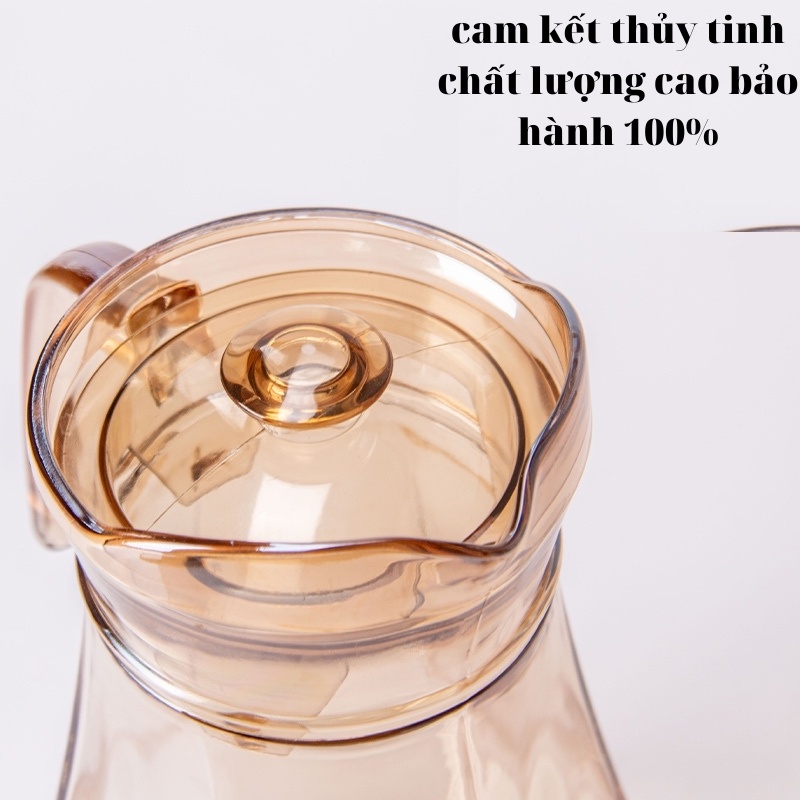 Bộ bình 4 cốc thủy tinh đựng nước chịu nhiệt lực cao cấp bình pha trà ánh vàng ấm đun nước trong suốt GIKO loại 1