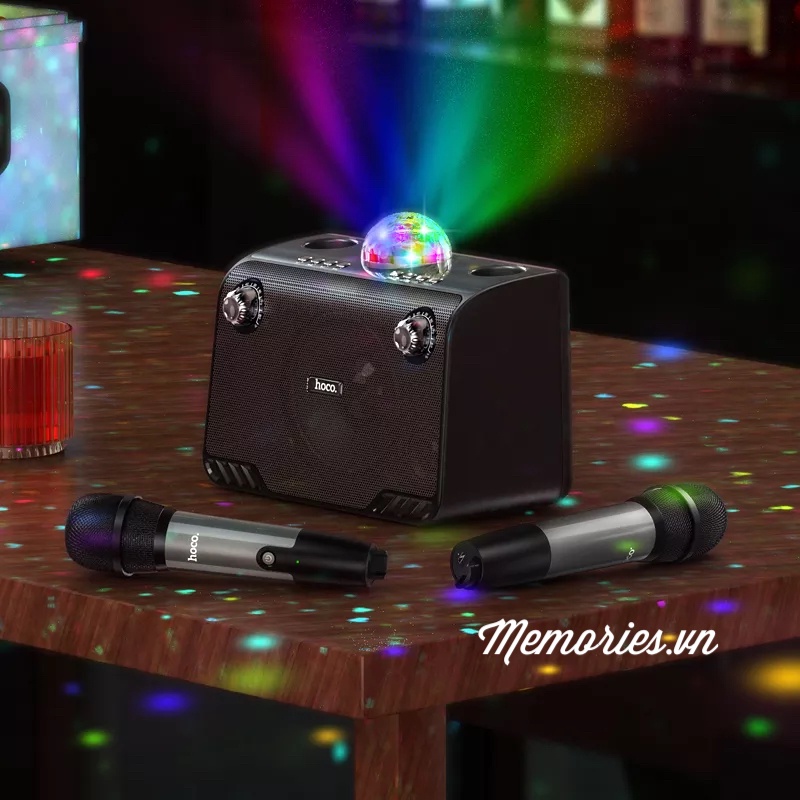 Loa karaoke Hoco BS41 Plus / BS46 + Tặng kèm 2 micro + Đèn led nhiều màu, tạo hiệu ứng - Chính hãng, âm thanh cực chất