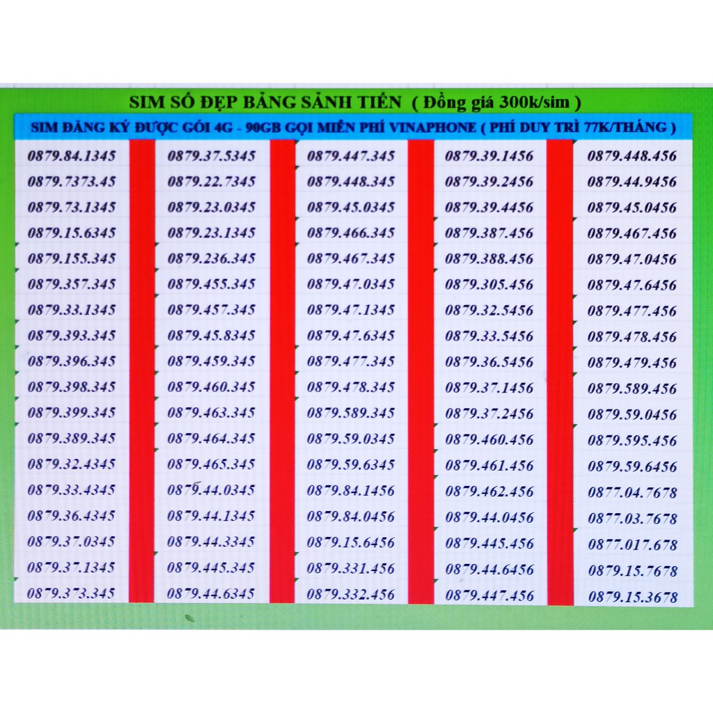 Sim 4G chọn số SẢNH TIẾN * 345-456-678 * intel đồng giá 300k có gói V77 90GB/tháng free gọi vina