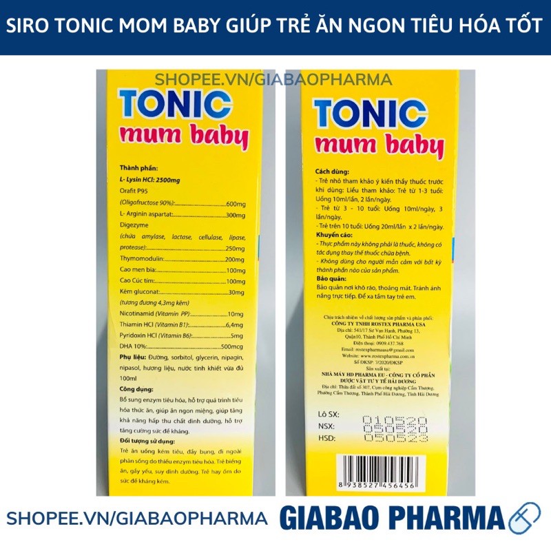 Siro TONIC MUM BABY giúp trẻ ăn ngon miệng , tăng khả năng hấp thụ chất - Hộp 20 ống 5.0 | Thế Giới Skin Care