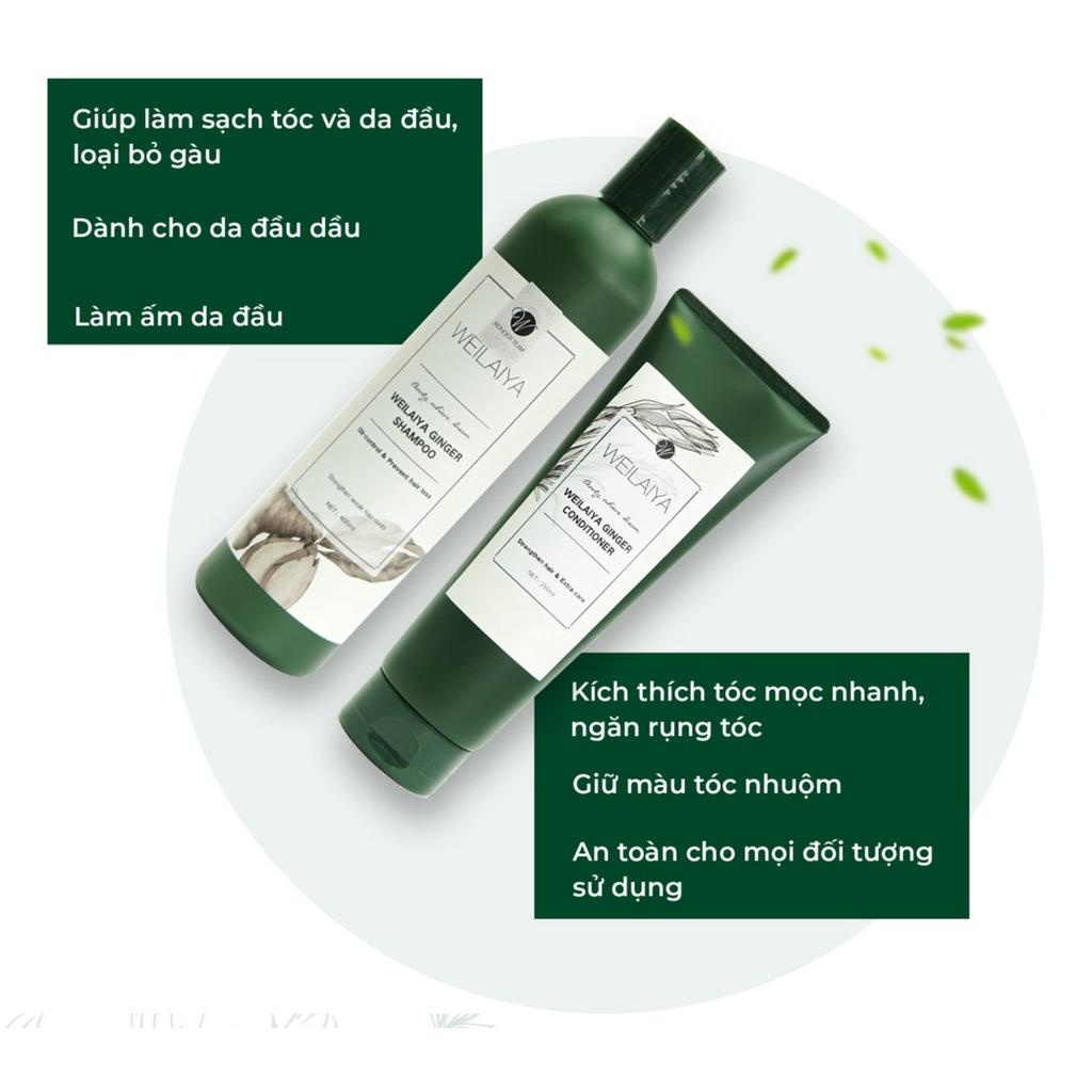 Set hộp quà combo cặp dầu gội dầu xả tóc thảo dược Weilaiya gừng trắng, sữa tắm trắng da hoa hồng Weilaiya