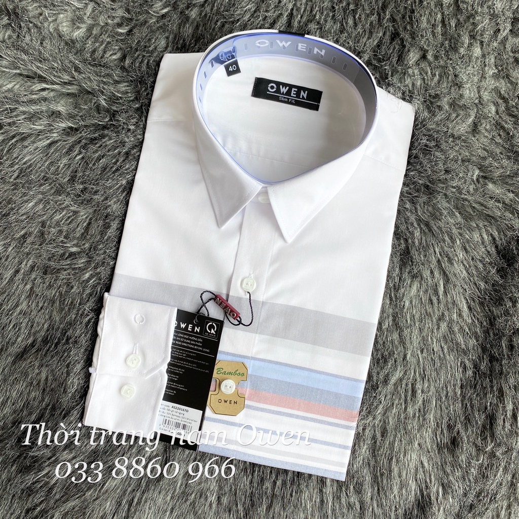 OWEN - Áo Sơ mi dài tay Slimfit Owen chất sợi tre kẻ ngang 220167