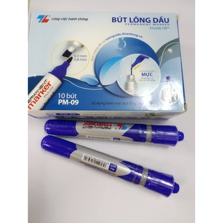 {HOT} -  [CHÍNH HÃNG] Hộp 10 bút lông dầu Thiên Long PM09,bút dạ 2 đầu loại to đổ mực tái sử dụng