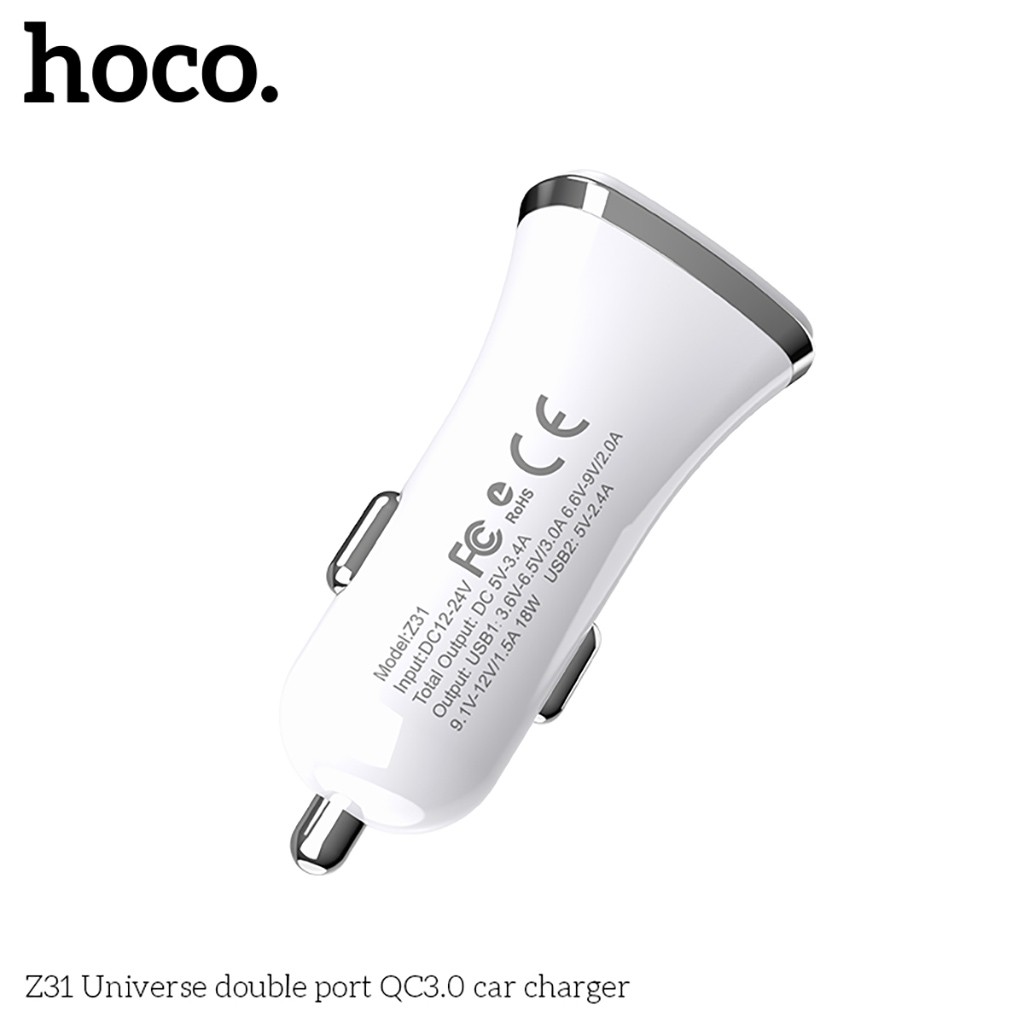 HOCO Z31 Tẩu Sạc Nhanh Điện Thoại Ô Tô Cao Cấp 2 Cổng USB Hỗ Trợ Quick Charge 3.0