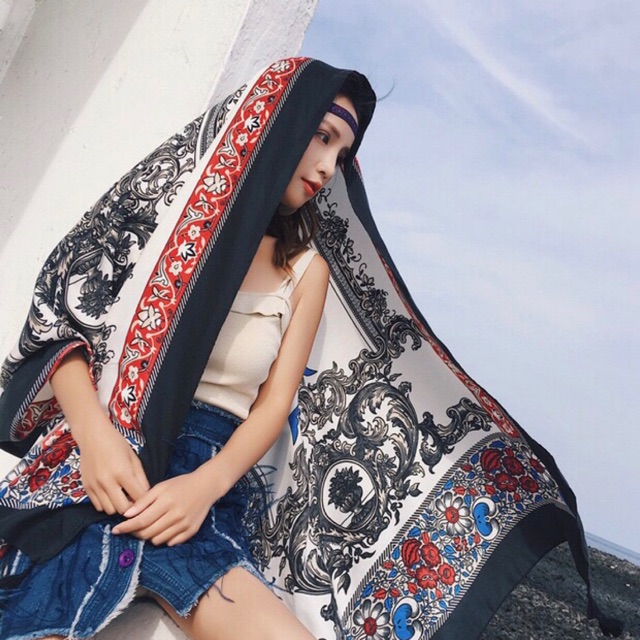 Khăn choàng du lịch biển khăn choàng boho in hoạ tiết thổ cẩm