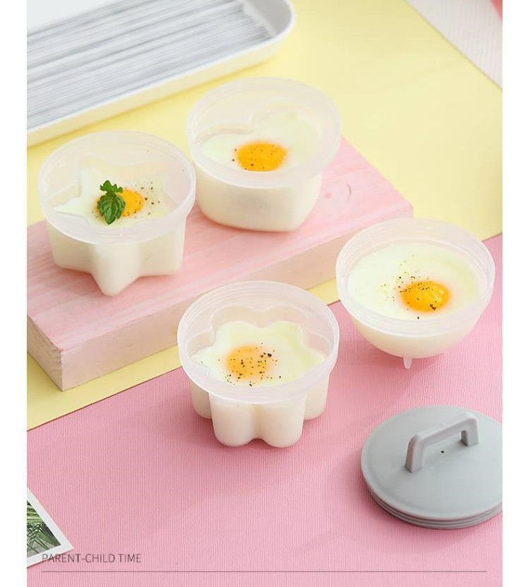 Set 4 Khuôn Dụng Cụ Luộc Trứng ANAEAT Bằng Nhựa Có Nắp Và Cọ