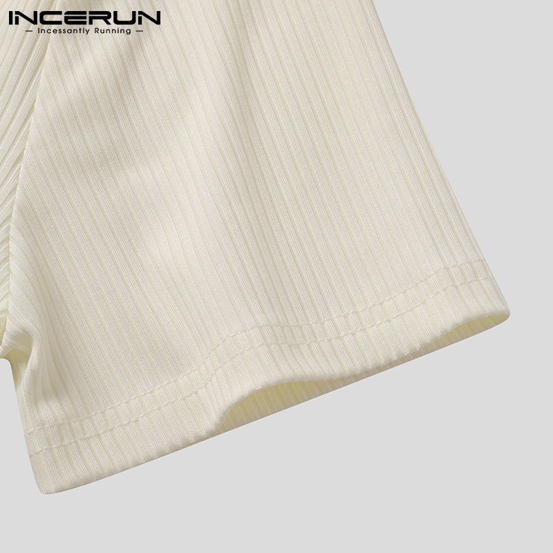 Áo thun INCERUN tay ngắn cổ tròn màu trơn đơn giản cho nam