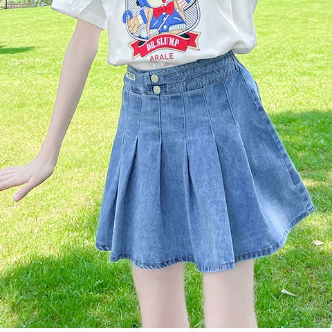 Mới Chân Váy Denim Xếp Ly Thời Trang 2022 Dành Cho Bé Gái