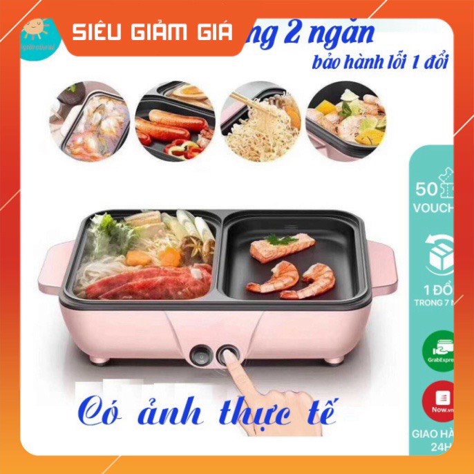 Bếp lẩu nướng 2 ngăn Hàn Quốc, Nồi lẩu nướng 2 in 1 siêu chống dính đa năng bảo hành lỗi 1 đổi 1 [bảo hành 12 tháng]