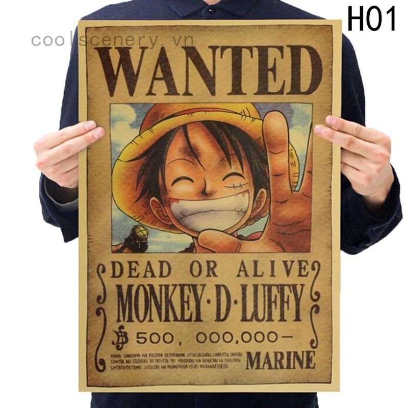 Poster hình nhân vật One Piece phong cách Retro