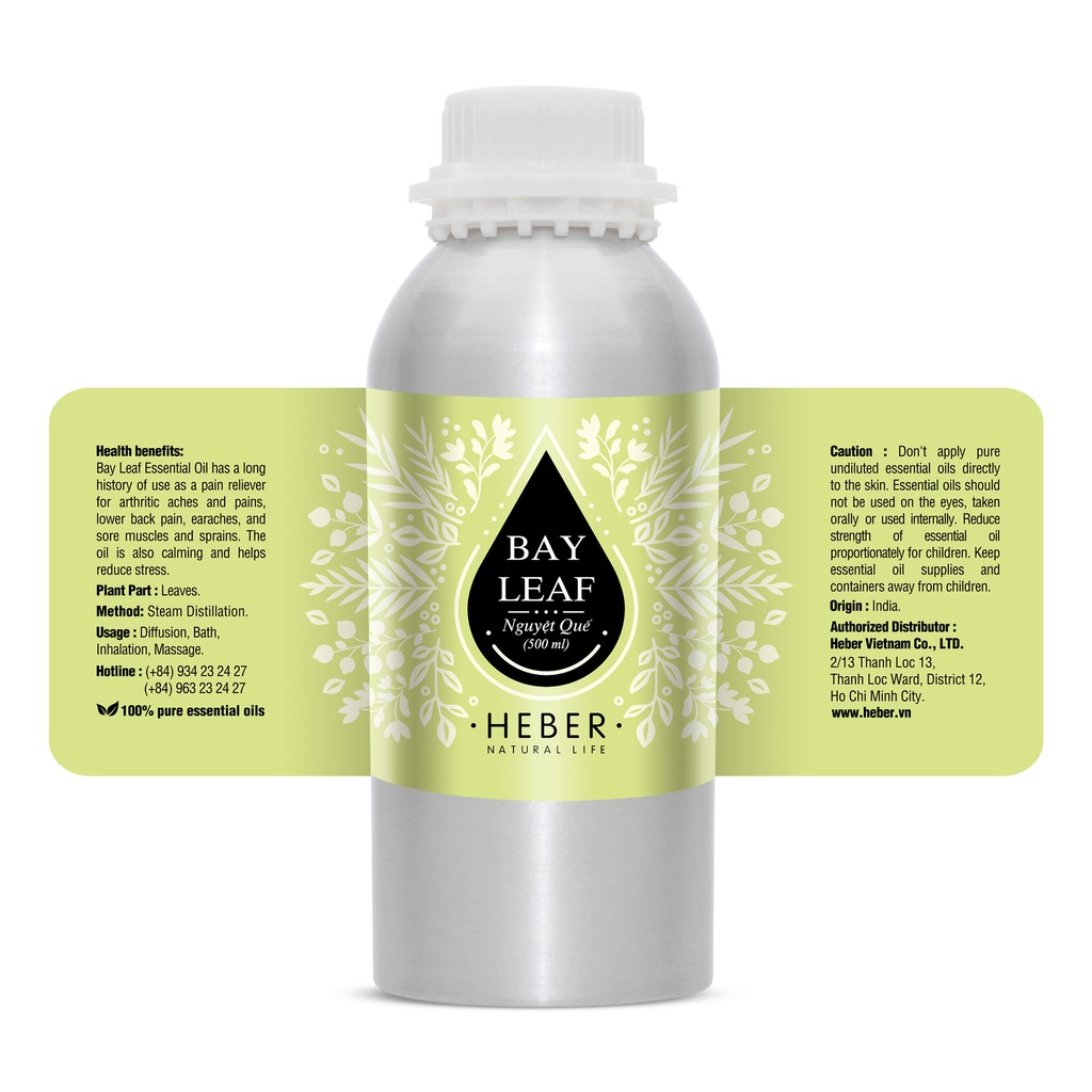 (Chai Lớn 500ml/1000ml)Tinh Dầu Nguyệt Quế Bay Leaf Heber Natural Life, Cao Cấp Nhập Khẩu, Thiên Nhiên Nguyên Chất