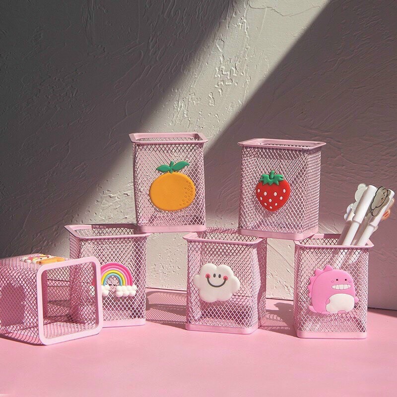 Giỏ Đựng Bút Lưới Sắt Hồng Siêu Dễ Thương( giao ngẫu nhiên)anhi