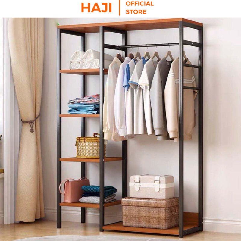 Giá treo quần áo khung sắt chống gỉ chịu lực tốt Kệ treo quần áo phong cách Hàn Quốc đa tầng lưu trữ thông minh HAJI C08