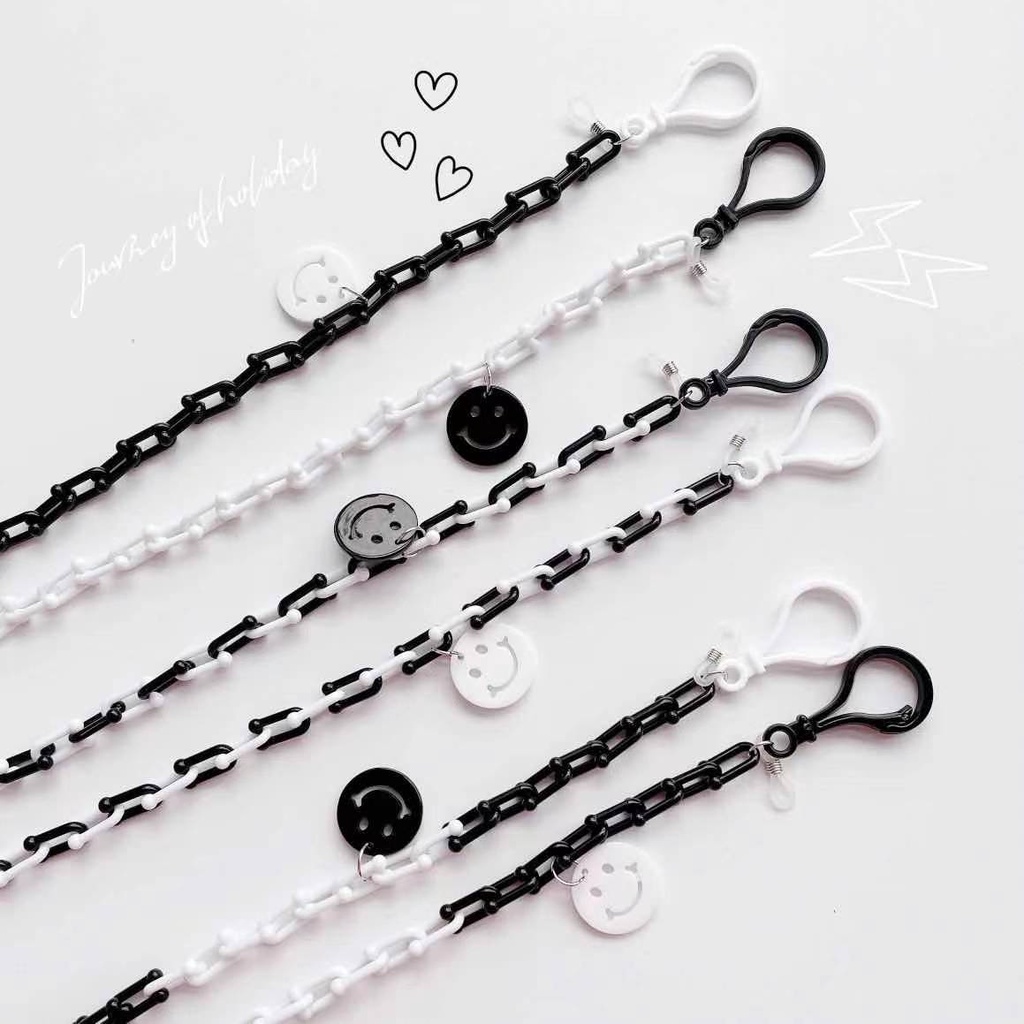 Dây Đeo Mắt Kính Bằng Acrylic Hình Mặt Cười Màu Trắng Đen Phong Cách Sáng Tạo