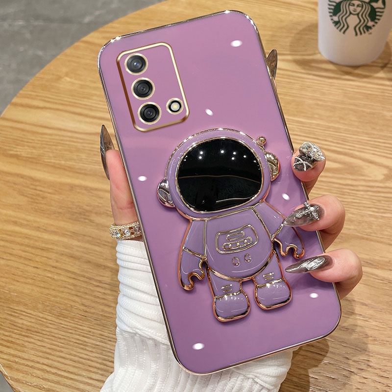 ốp lưng Giá đỡ phi hành gia mạ vàng sang trọng Giá đỡ tích hợp Vỏ mềm Tương thích với Cho OPPO A55 A56 A54 A74(4G)/F19 A94/F19PRO A52/A92/A72 A91 A92S A93 A93S Ốp silicon TPU màu trơn đơn giản case