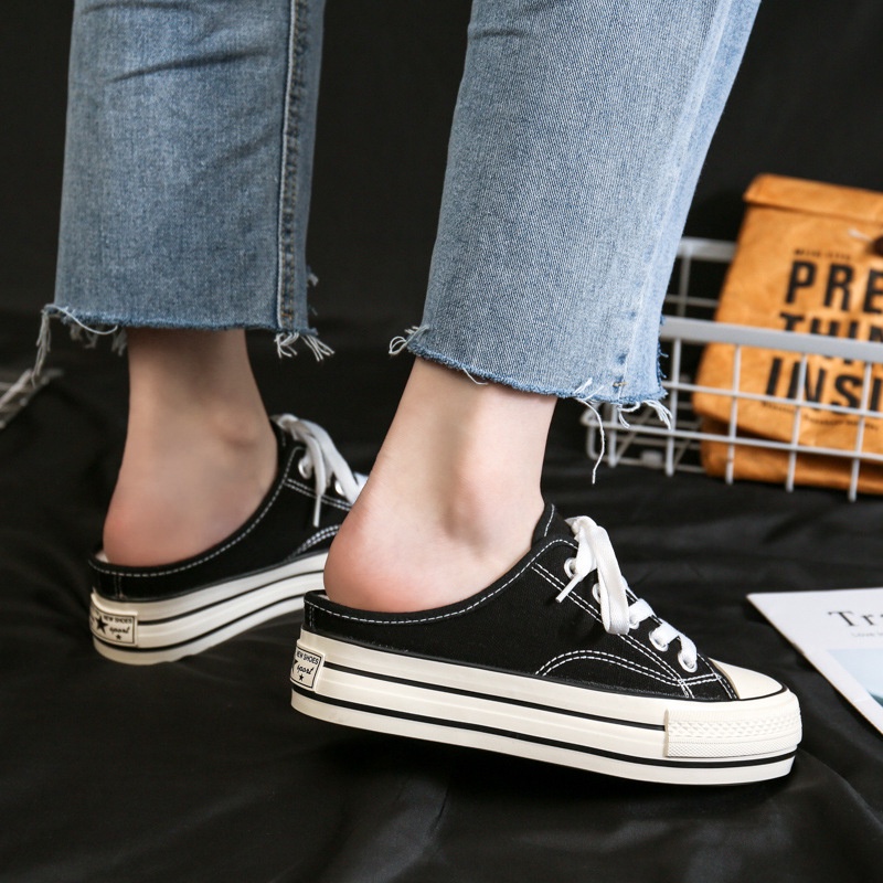 Giày đạp gót nữ chất vải dáng basic, Giày nữ sneaker đế cao bánh mì phong cách hàn quốc GS03