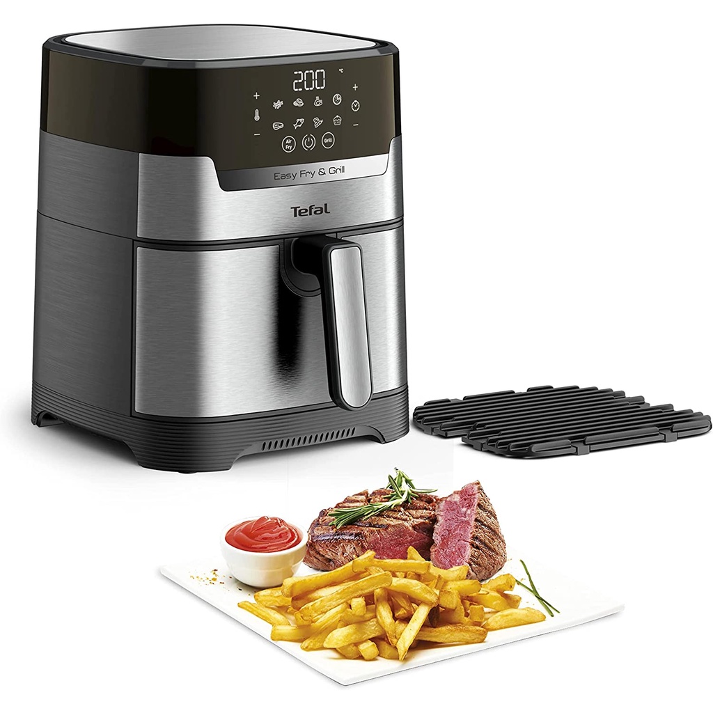 Nồi chiên không dầu kiêm nướng Tefal EY505D màu inox [Hàng chính hãng]