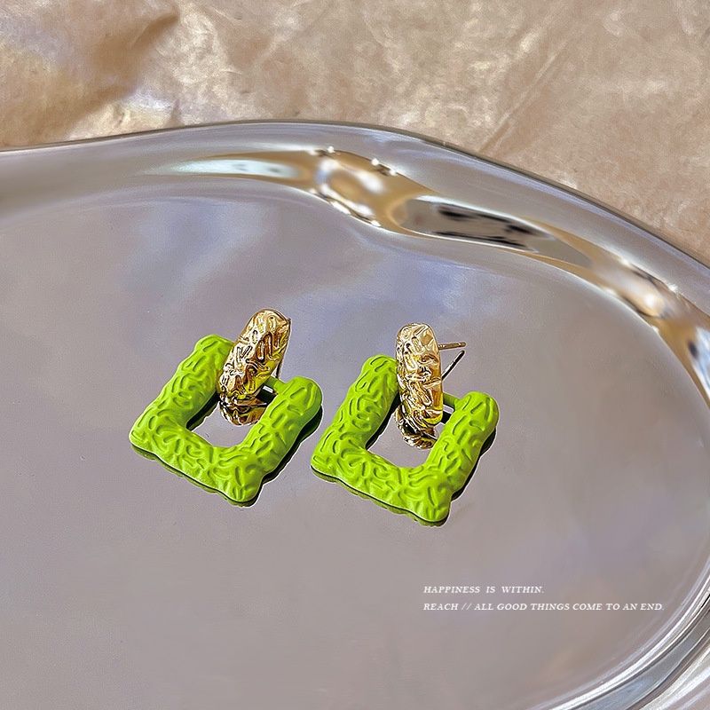 Bông Tai Hình Học Dạng Xếp Màu Xanh Lá Bạc 925 Phong Cách Mori Thời Trang Cho Nữ F885