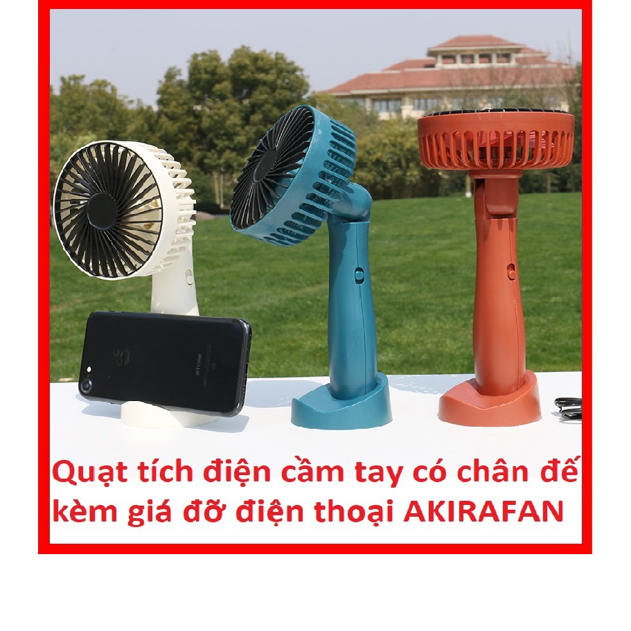 Quạt mini tích điện cầm tay có đế để bàn kèm giá đỡ điện thoại siêu hot mẫu mới 2019