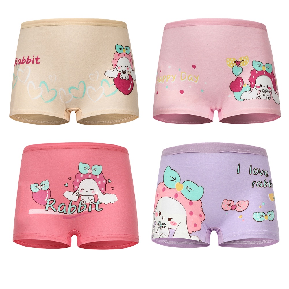 Set 4 quần lót boxer SMY chất liệu thoáng khí họa tiết hoạt hình cho bé gái