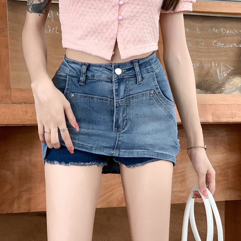 Chân váy denim ZHELIHANGFEI dáng ngắn lưng cao thời trang cho nữ
