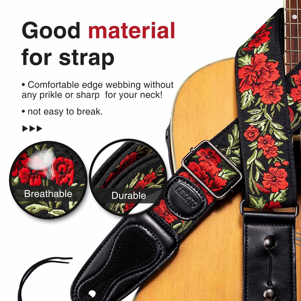 Dây Đeo Bằng Da Cho Đàn Guitar Điện Lekato Lgs-6 Kèm 6 Miếng Gảy 2 Khóa