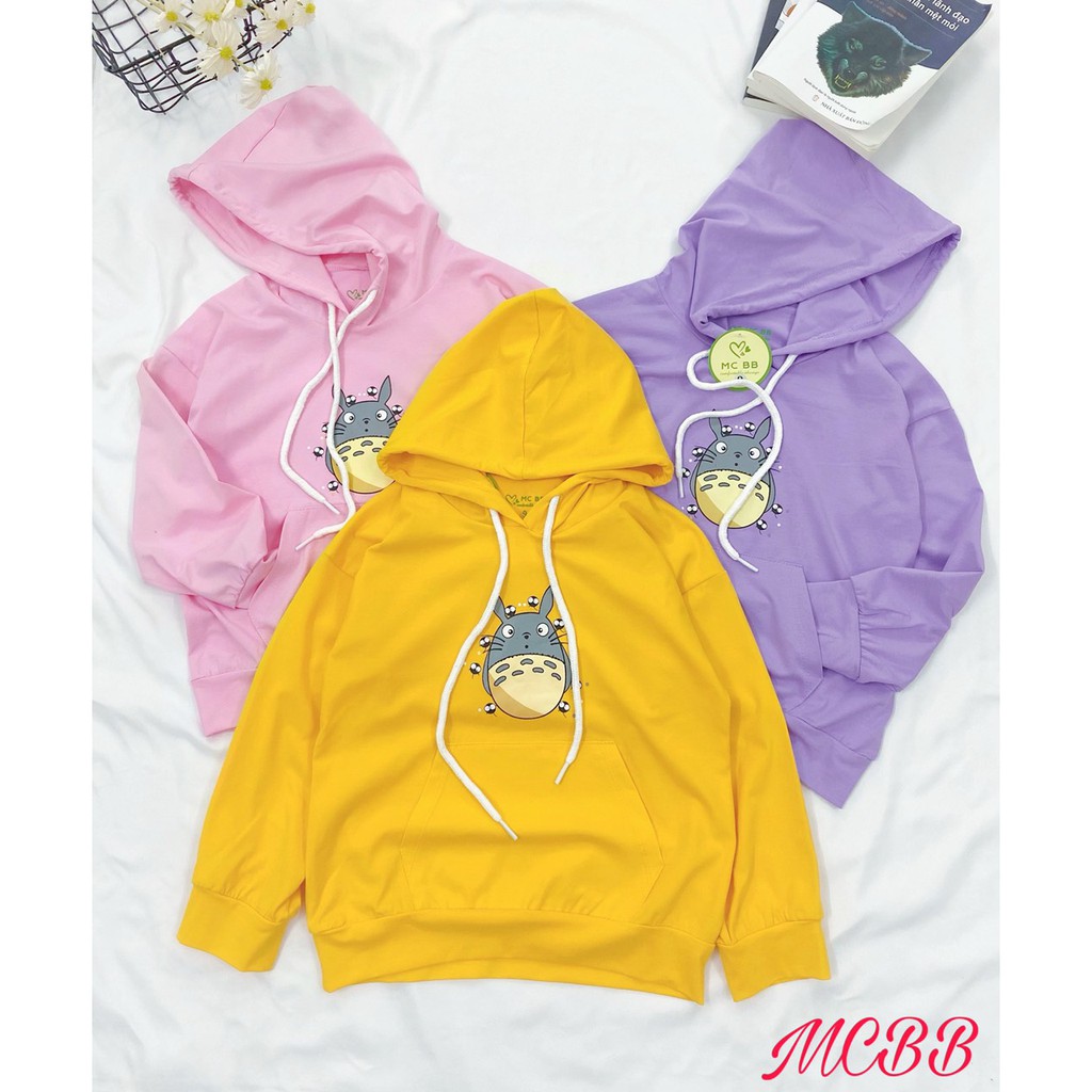 MCBB - 8-24 Kg 100% Vải Cotton Áo Hoodie Bé Gái Áo Thun Tay Dài Có Mũ Trùm Đầu Totoro Phông Trẻ Em Nữ Từ 1 - 16 Tuổi Bộ