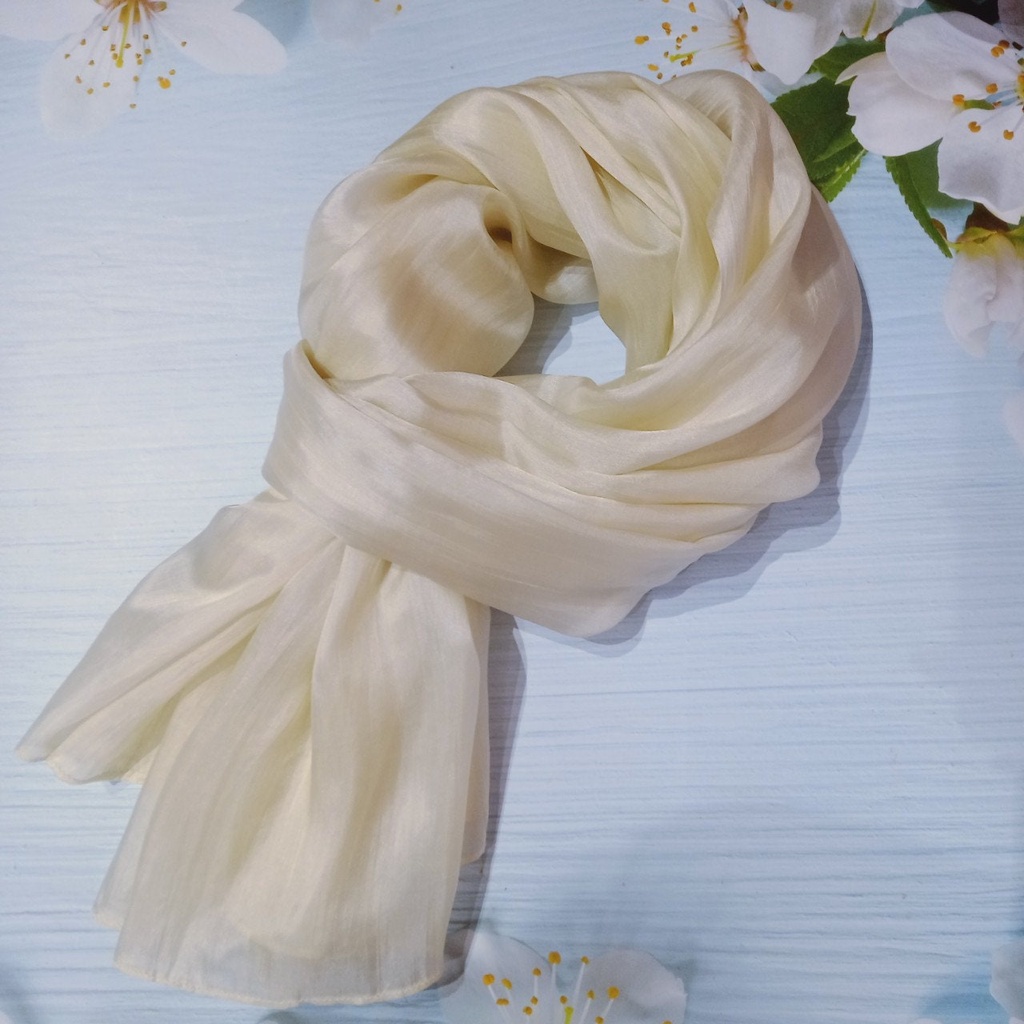 Khăn Lụa Tơ Tằm quàng cổ màu trắng kem #thanh lịch#nhẹ nhàng#thoáng mát, dùng được cả 4 mùa, kích thước 180cm*90cm
