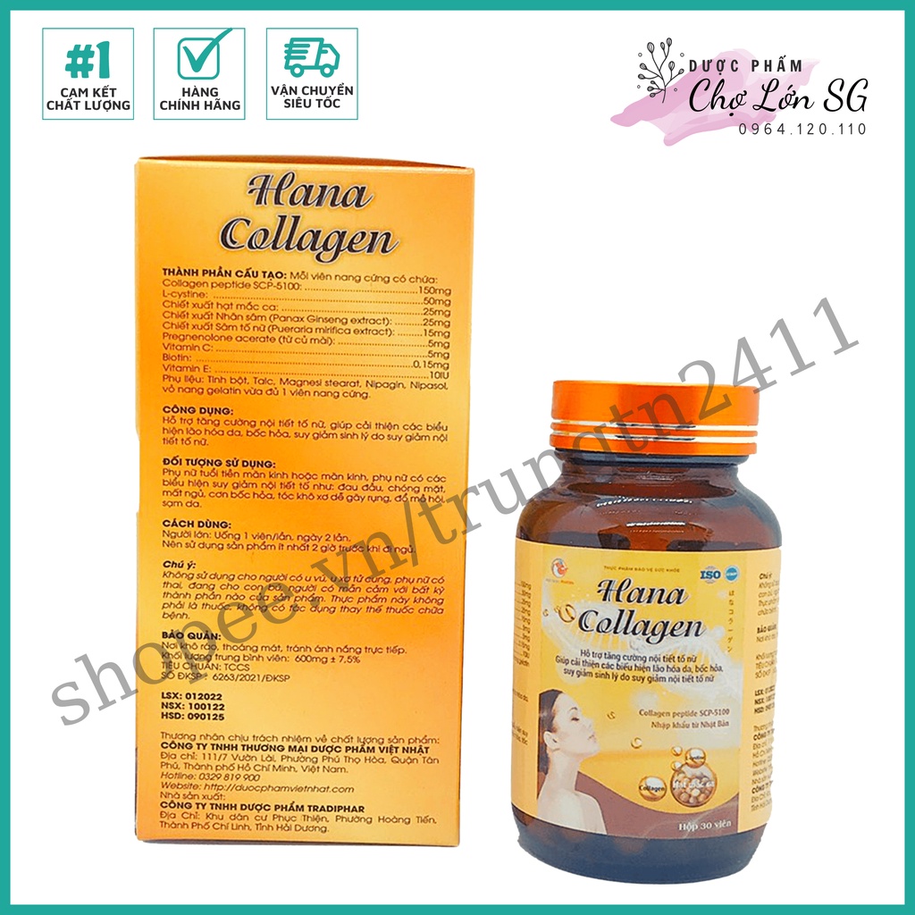 Viên uống sáng đẹp da HANA COLLAGEN tăng cường nội tiết tố, cải thiện lão hóa da  - Chai 30 viên