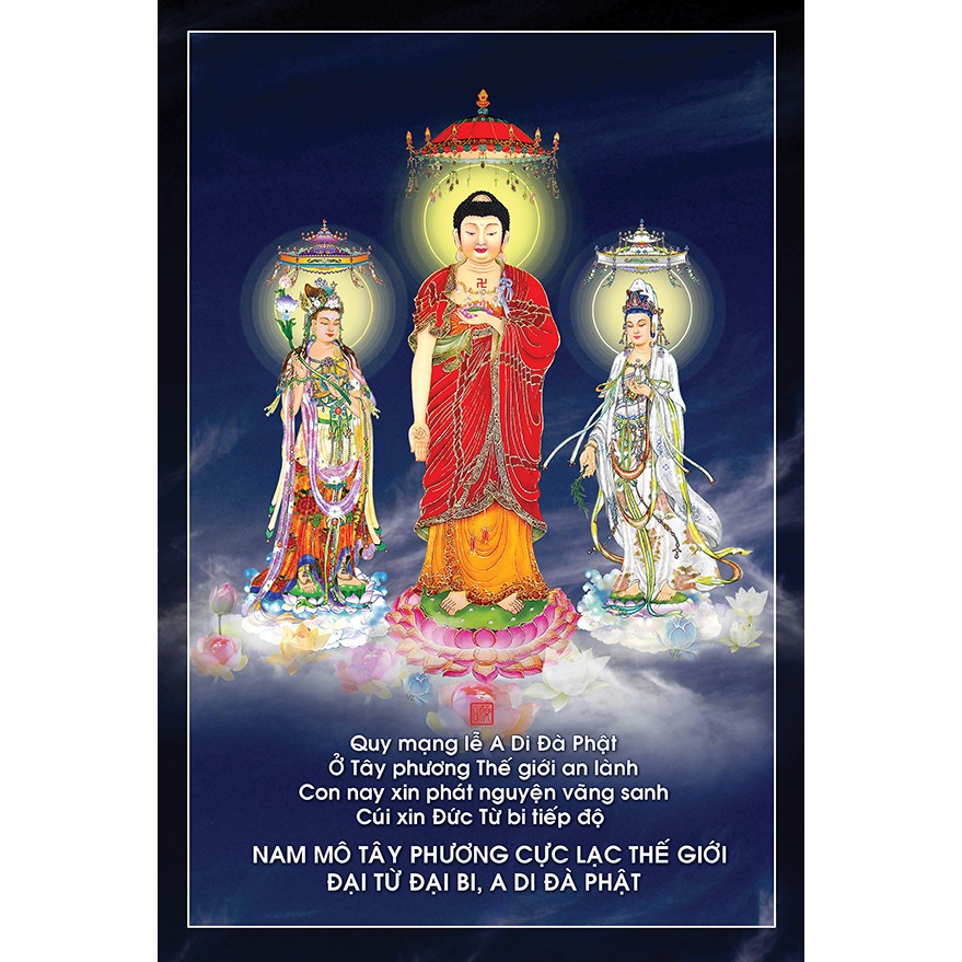 Tranh Tam Thánh, Phật Adida, Đại Thế Chí Bồ Tát, Quan Âm