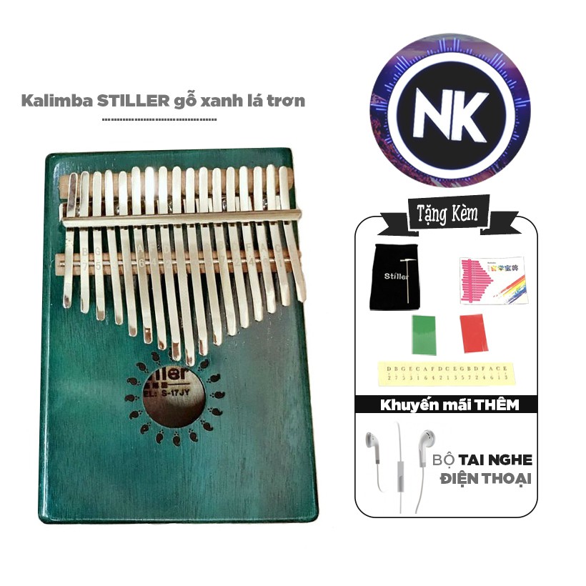 Đàn Kalimba Stiller 17 Phím Gỗ Xanh lá trơn Tặng Kèm Tai Nghe Điện Thoại - Hàng Có Sẵn