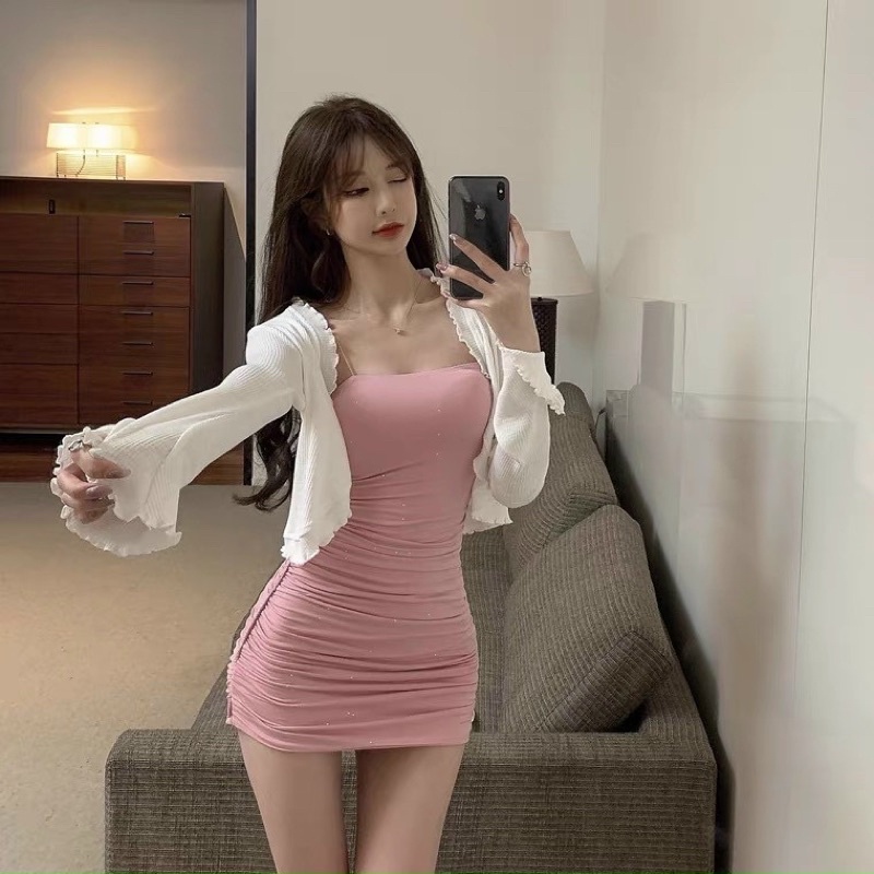 Set 2 dây xanh - hồng kèm khoác trắng S031