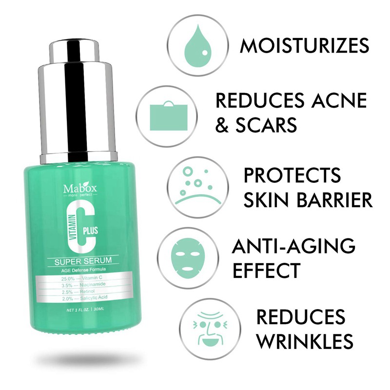 MABOX (Hàng Mới Về) Serum Vitamin C Chăm Sóc Da Chống Lão Hóa Và Nếp Nhăn Trị Mụn Tiện Dụng