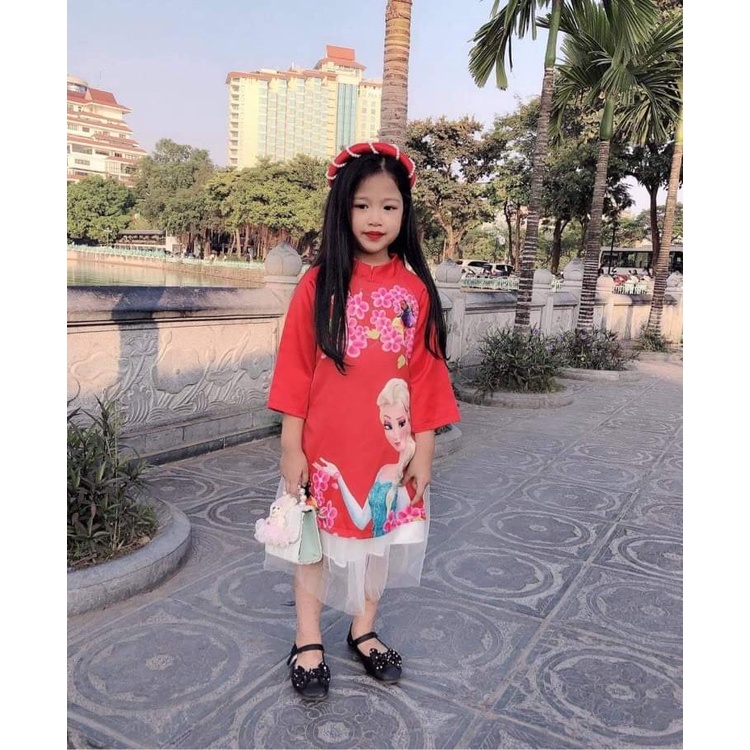 Áo dài cách tân Elsa cho bé gái 8-25kg/ Váy Elsa cho bé gái mặc Tết