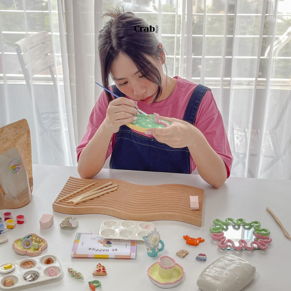 【Giao hàng nhanh chóng】[Tóc thẳng] Full box làm đất sét tự khô dry air clay cho 2 người Be Happier Clay Craft Box