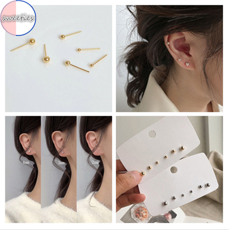 3 Đôi khuyên tai bạc 925 phong cách retro kiểu dáng thời trang 2mm / 3mm / 4mm