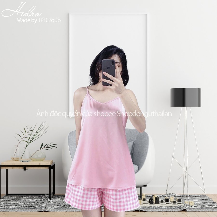 Bộ Hai Dây Lụa Satin Mix Quần Kẻ Caro Chất Đẹp
