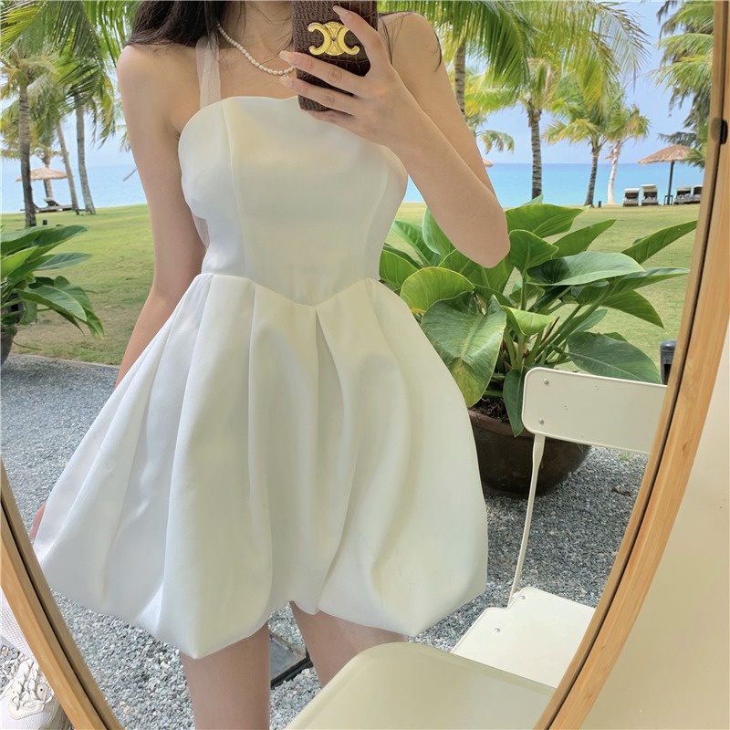 Đầm Mini Hai Dây Đính Nơ Thời Trang Mùa Hè Dành Cho Nữ