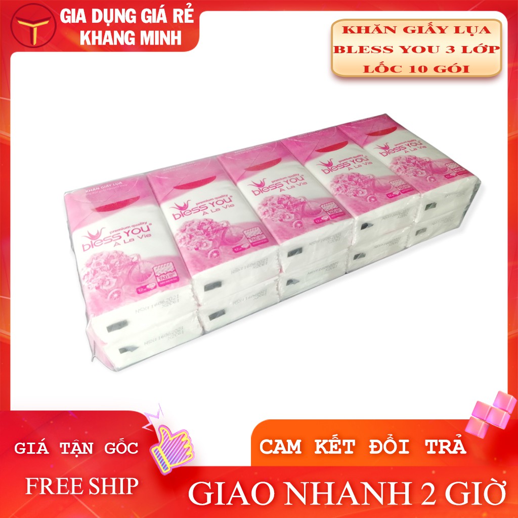 Khăn Giấy Lụa Bless You 3 Lớp Cao Cấp Lốc 10 Gói Bỏ Túi Tiện Lợi