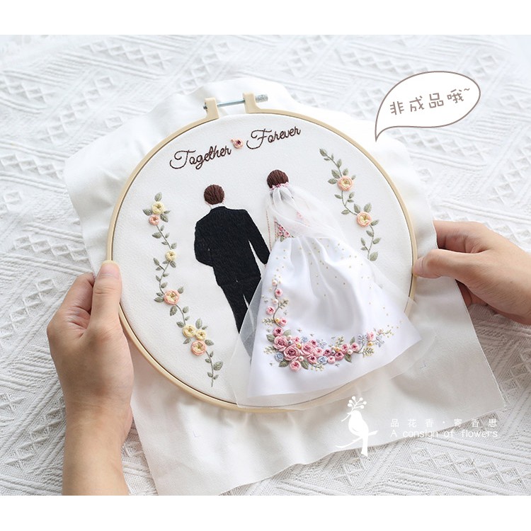 Bộ kit nguyên liệu thêu kỉ niệm ngày cưới vintage tự làm thệp chúc mừng quà tặng decor bàn tiệc trang trí Zen Handmade