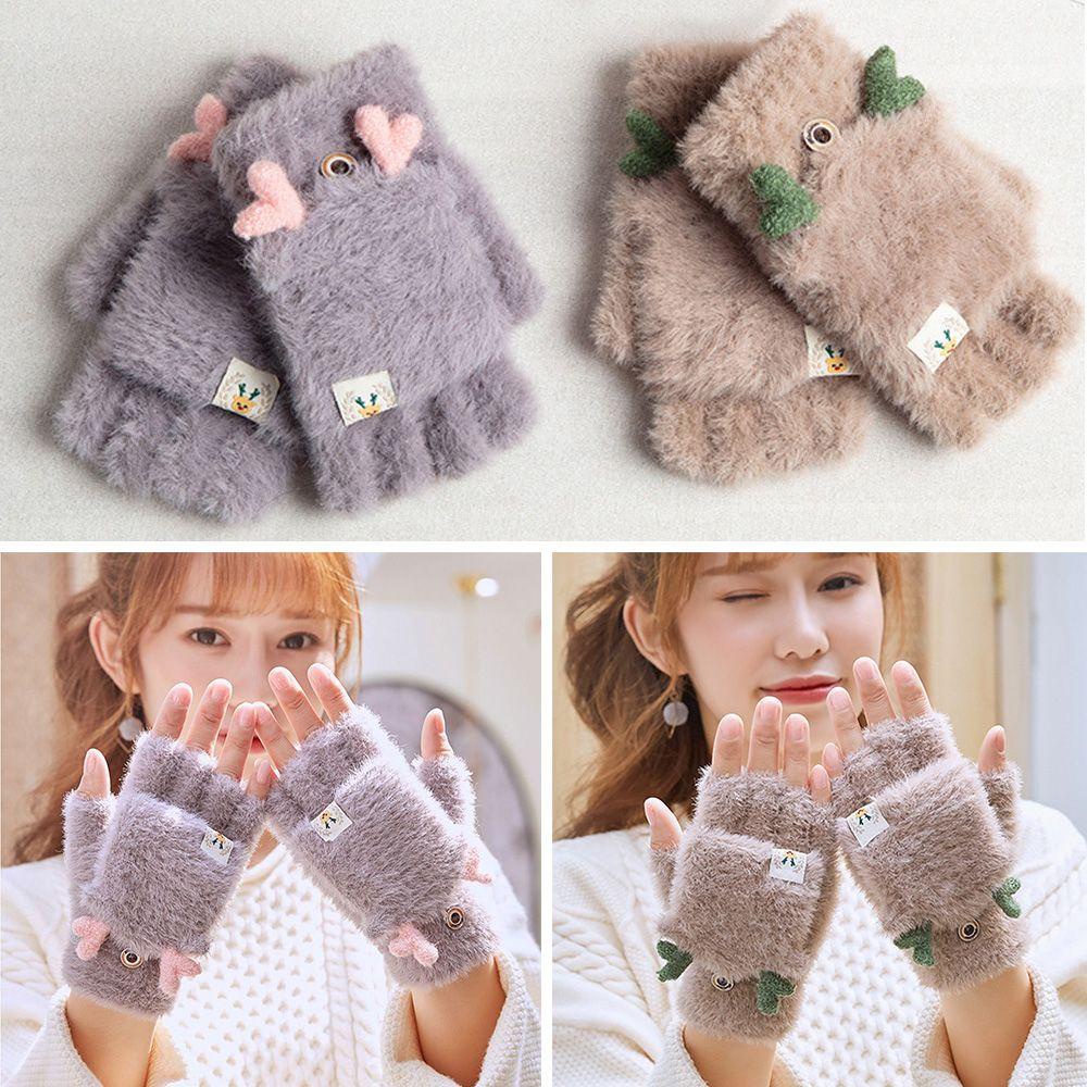 ZAIJIE24 Găng Tay Len Hở Ngón Hình Sừng Hươu