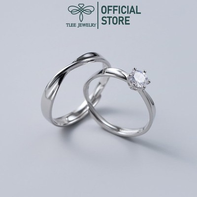 Nhẫn đôi bạc TLEE mẫu thân viền trơn trụ đá sáu chấu TLEE JEWELRY ND0102