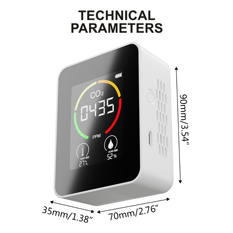 Máy Đo Độ Ẩm Không Khí CO-2 3 Trong 1 Có Chuông Báo Nhiệt Độ 400 5000 Gpm 1200Mah