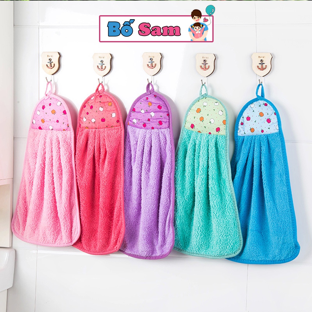 Khăn lau đa năng cotton treo tường siêu thấm nước, tiện dụng có móc treo Shop Bố Sam