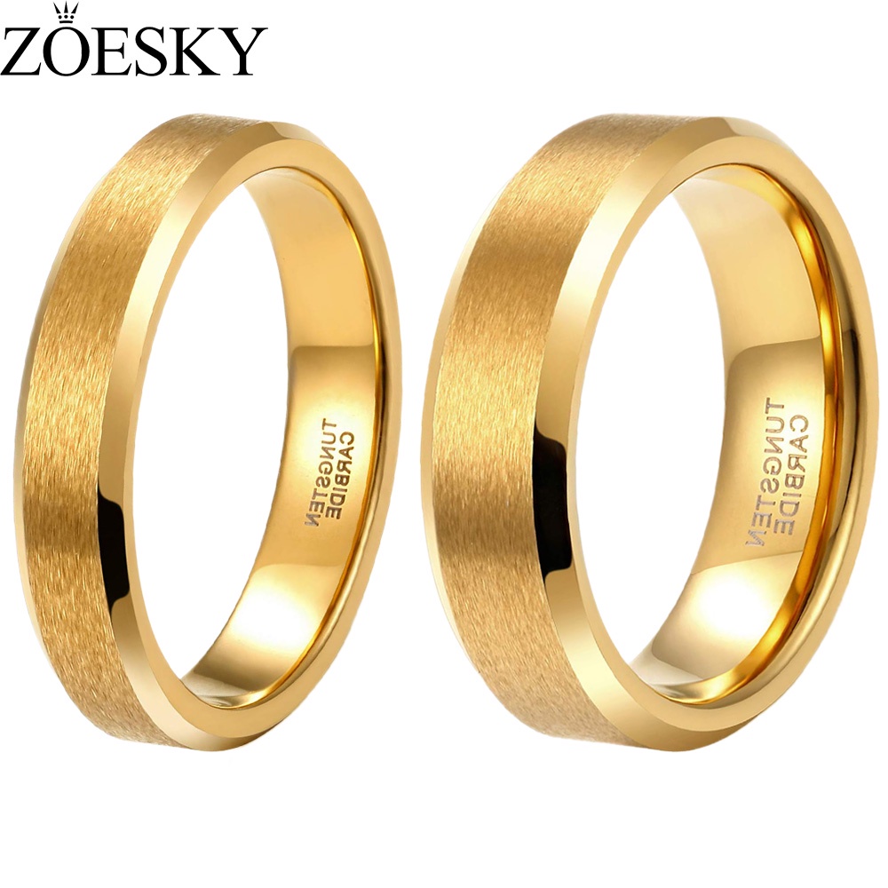 Nhẫn Cưới ZOESKY 4mm 6mm Cạnh Mạ Vàng Kích Thước 6-12