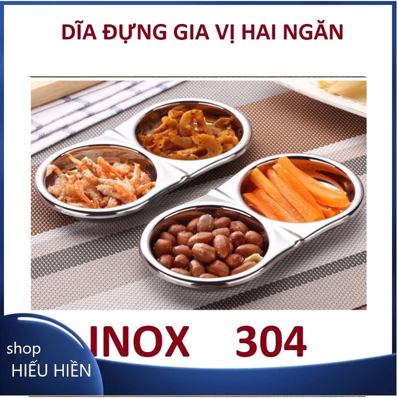 Đĩa Đựng Gia Vị INOX 304  Hai Ngăn Tiện Lợi (hàng nhập )-Chén Chấm Hai Ngăn.