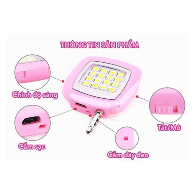 Đèn LED flash 16 bóng cực sáng hỗ trợ selfie - Cố định Jack 3.5