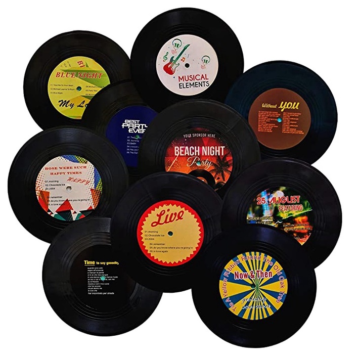 Mô hình đĩa than vinyl decor đường kính 10,5cm, trang trí retro phòng trà/ ghi âm, quán cà phê