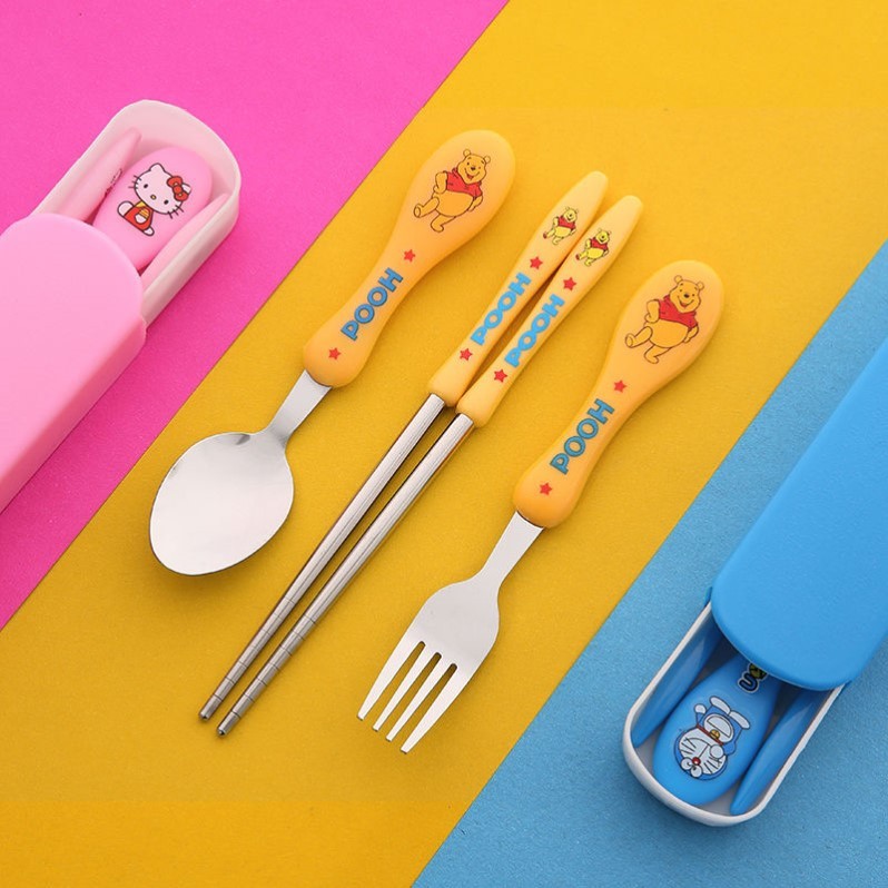 Bộ Dụng cụ 3 MÓN tập ăn hình dễ thương cho bé - Bộ Thìa dĩa và đũa cho bé